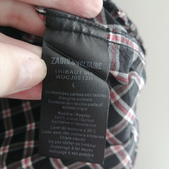 Zadig & Voltaire Men's Thibaut Button Up Red Black Plaid Chest Pockets Large - Picture 6 of 16